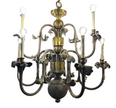Chandelier, Rustic Finish Brass, Bronze, Nine-Light